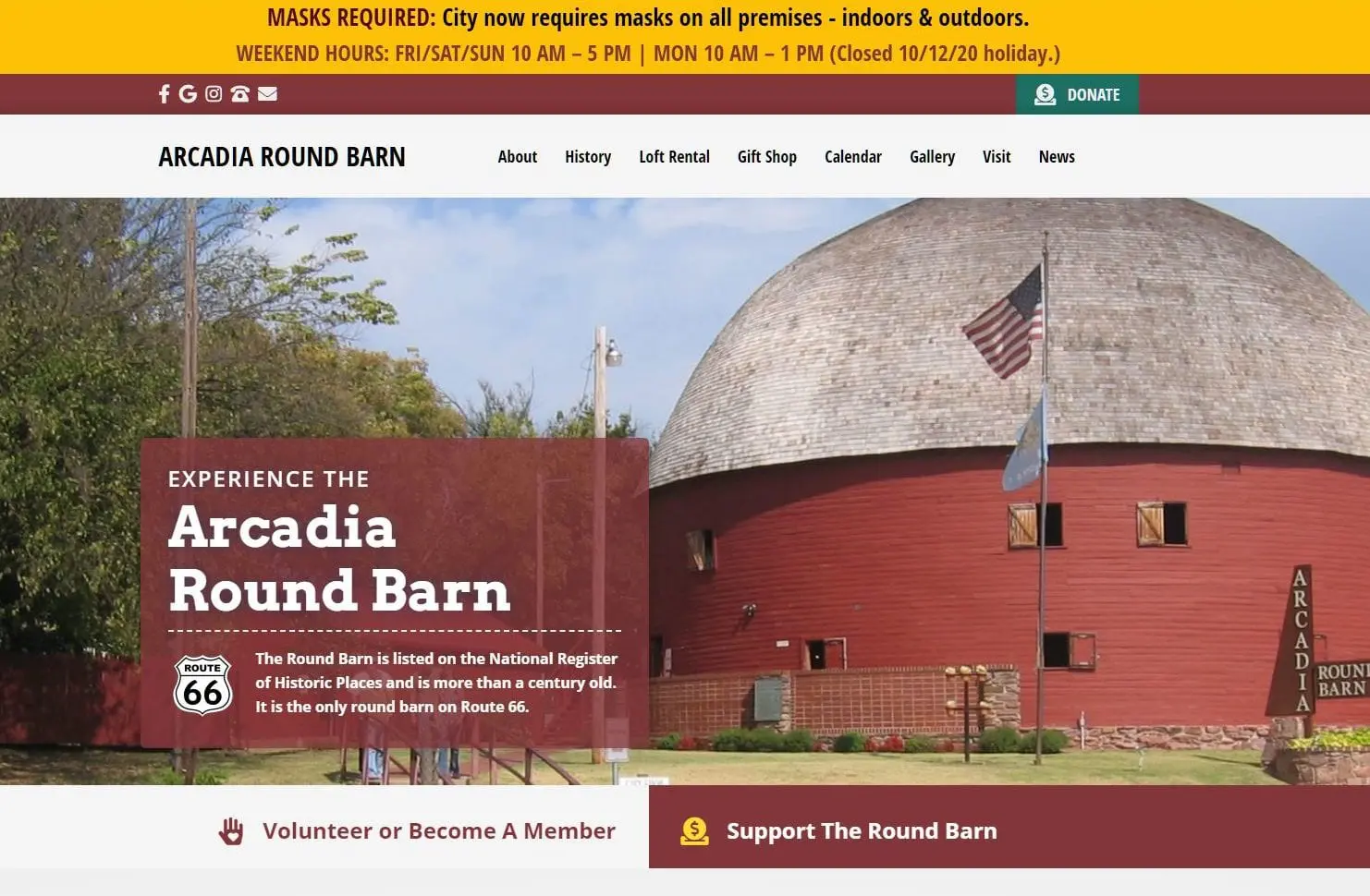 Arcadia Round Barn Website Mockup