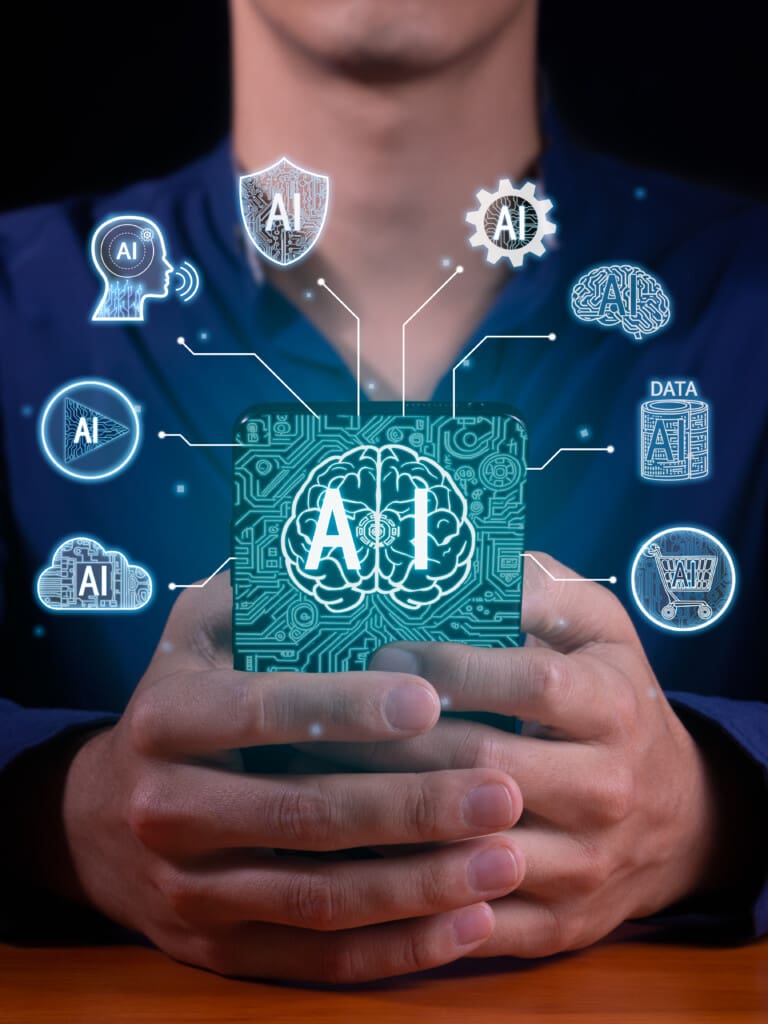 Person holding futuristic AI technology